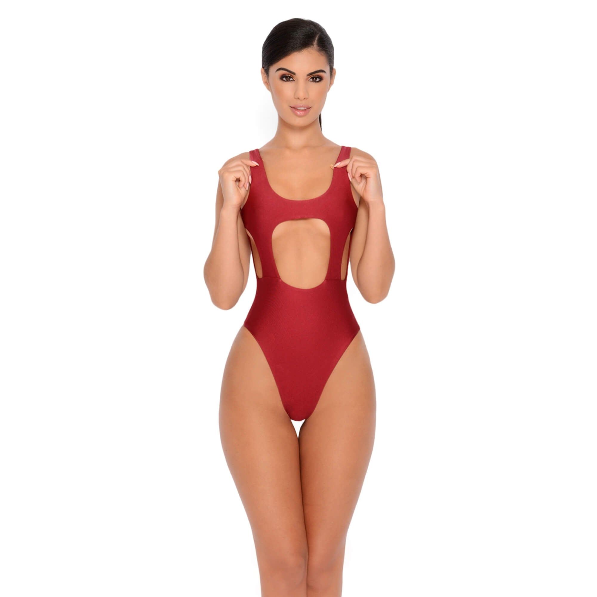 Hole In One Cut Out High Leg Swimsuit in Red sold by Oh Polly product image thumbnail 11