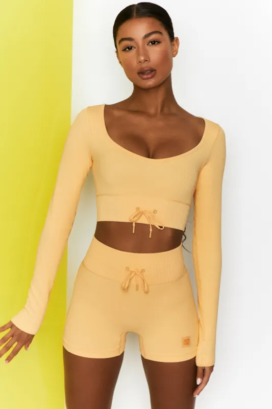 Time Check Ribbed Long Sleeve Crop Top in Yellow sold by Oh Polly