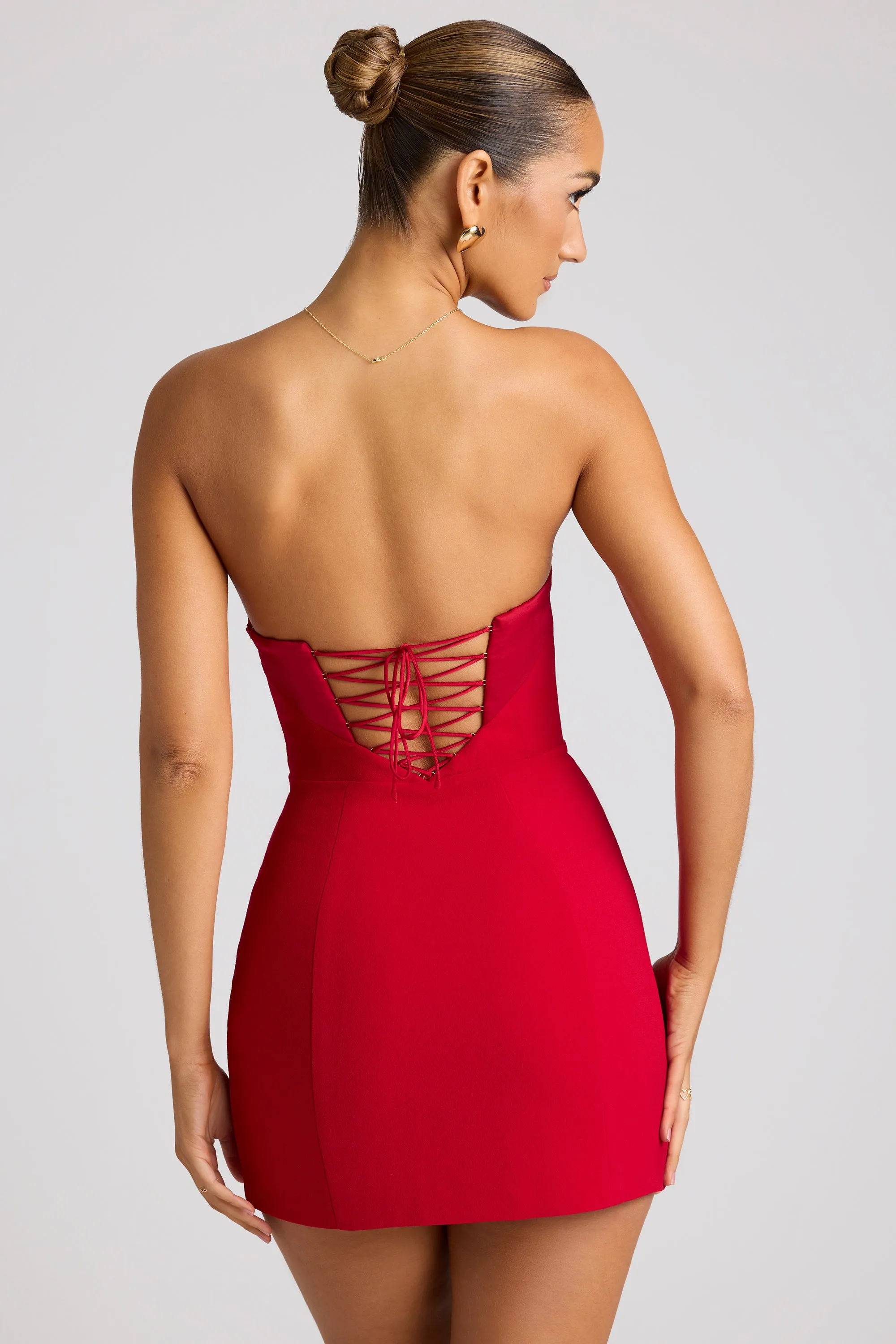 Strapless A-Line Mini Dress in Fire Red sold by Oh Polly product image thumbnail 2