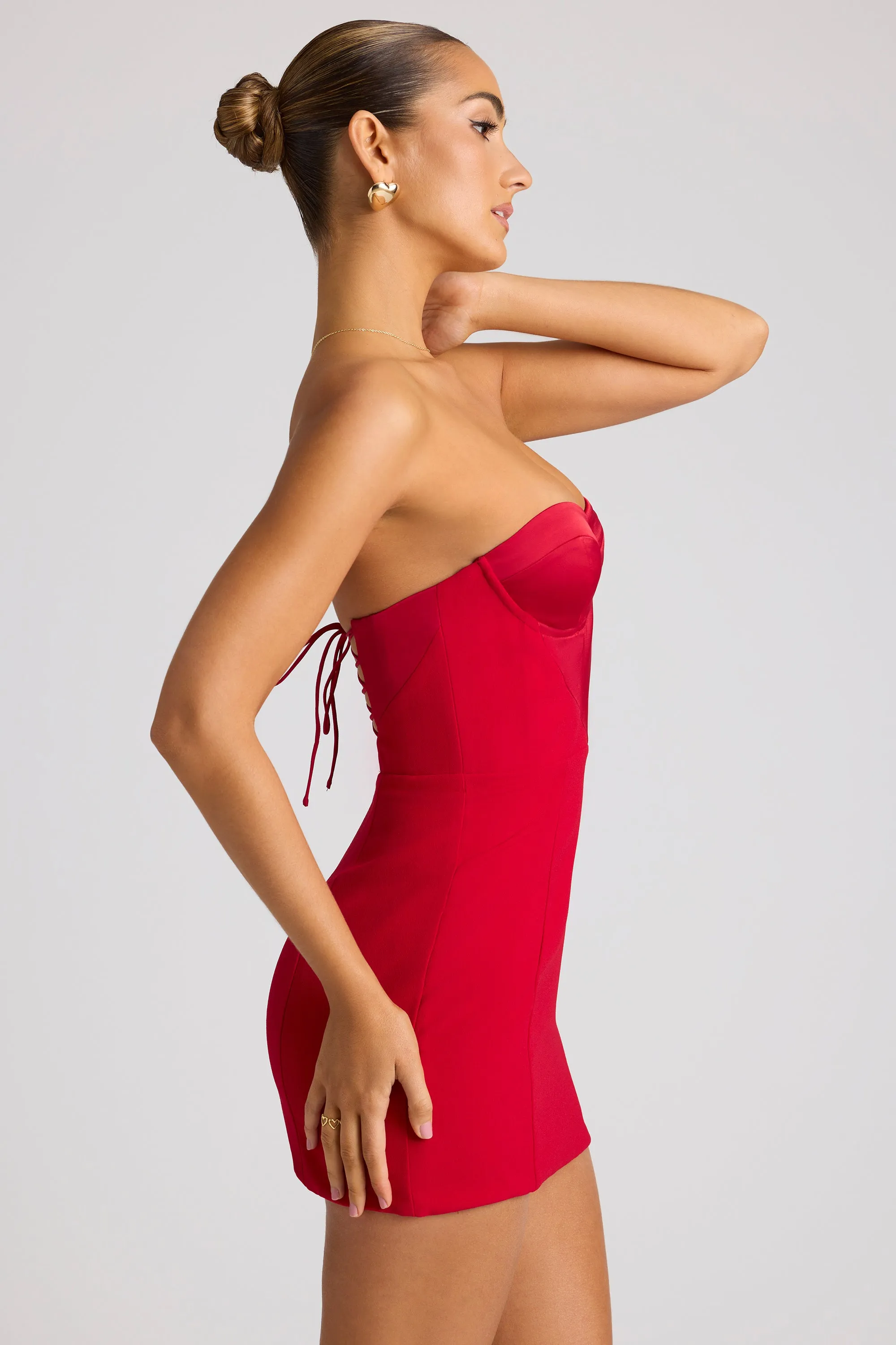 Strapless A-Line Mini Dress in Fire Red sold by Oh Polly product image thumbnail 3