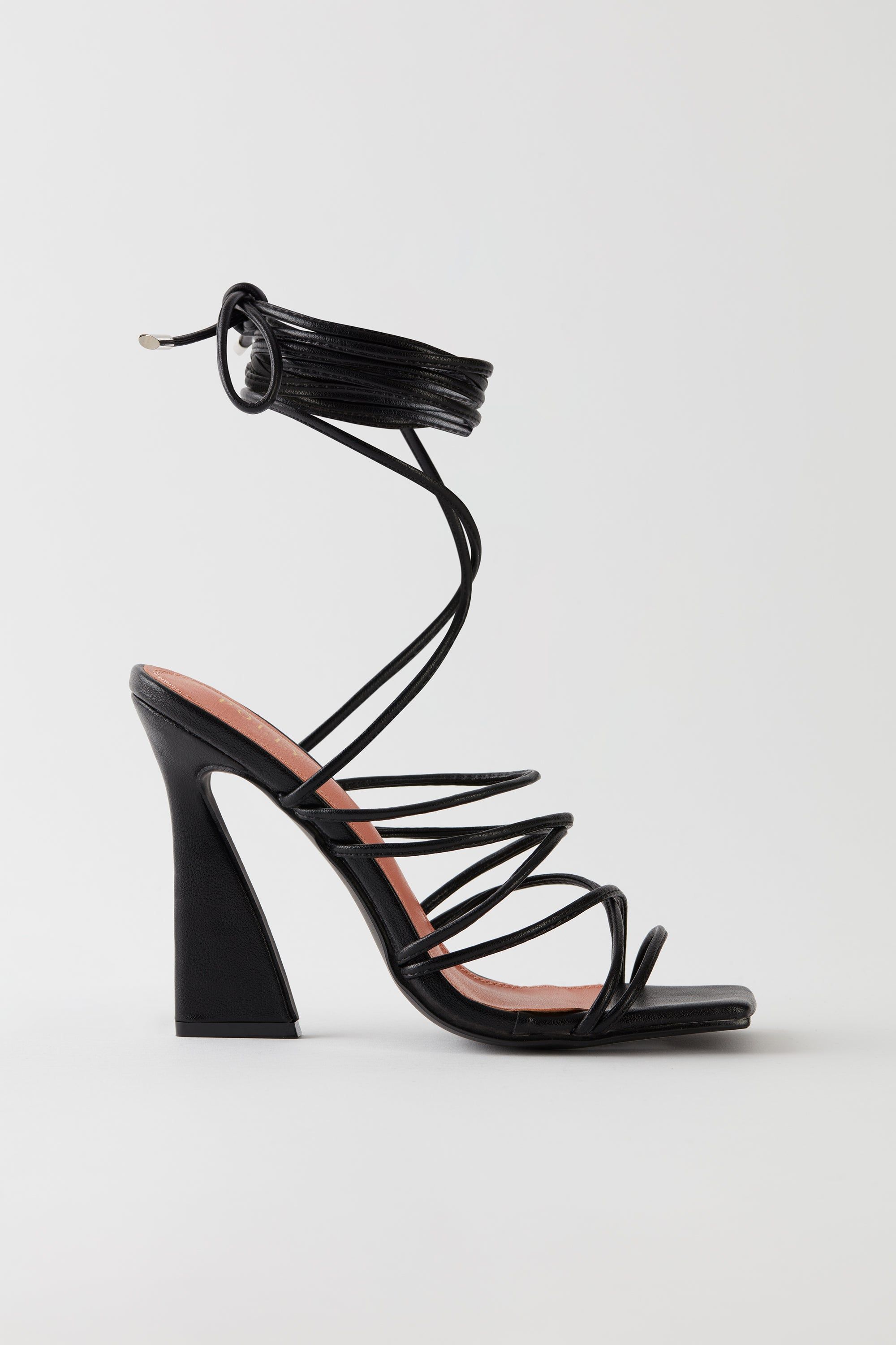 Leatherette Lace Up Heels in Black sold by Oh Polly