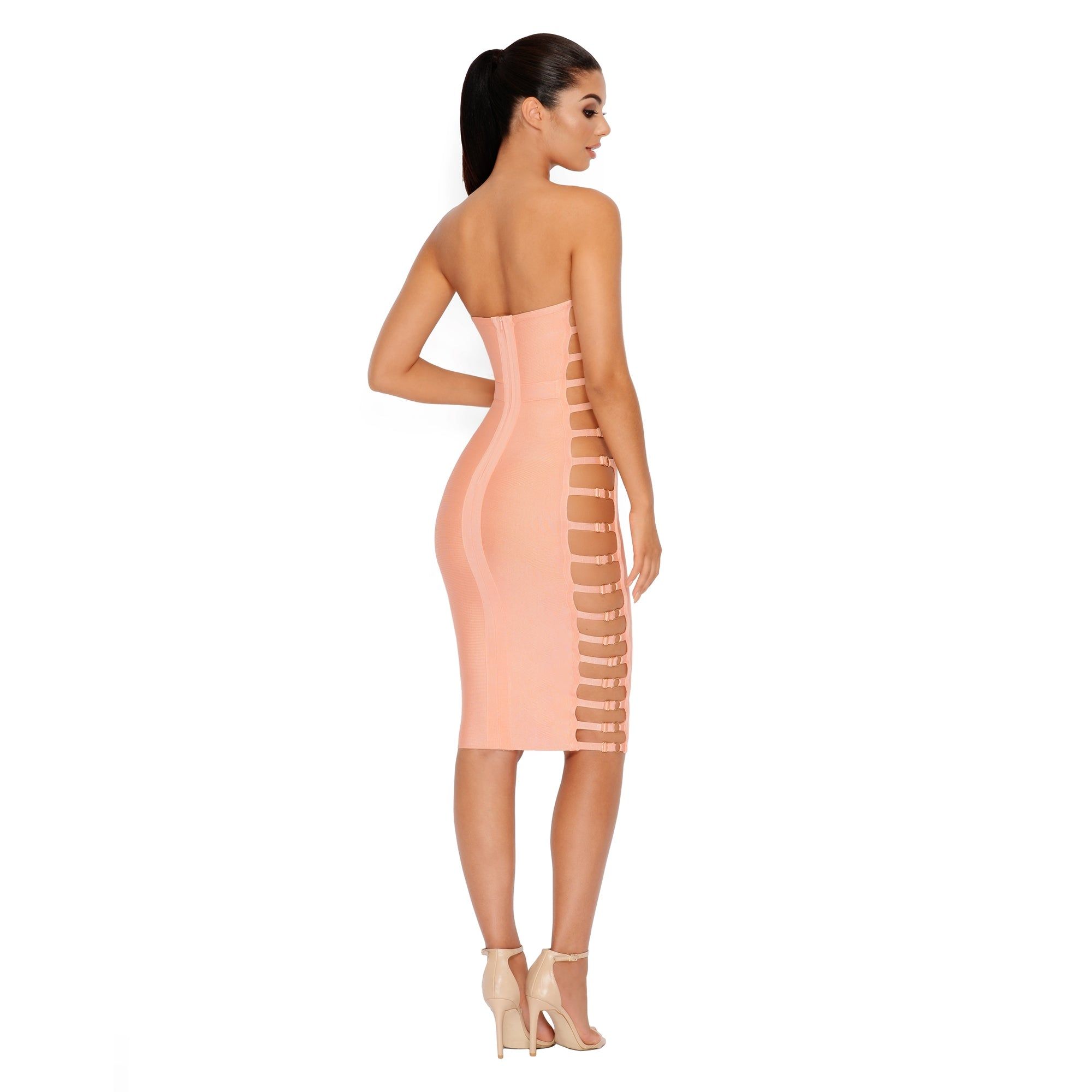 Side Or Die Chick Bandage Bandeau Dress in Peach sold by Oh Polly product image thumbnail 9