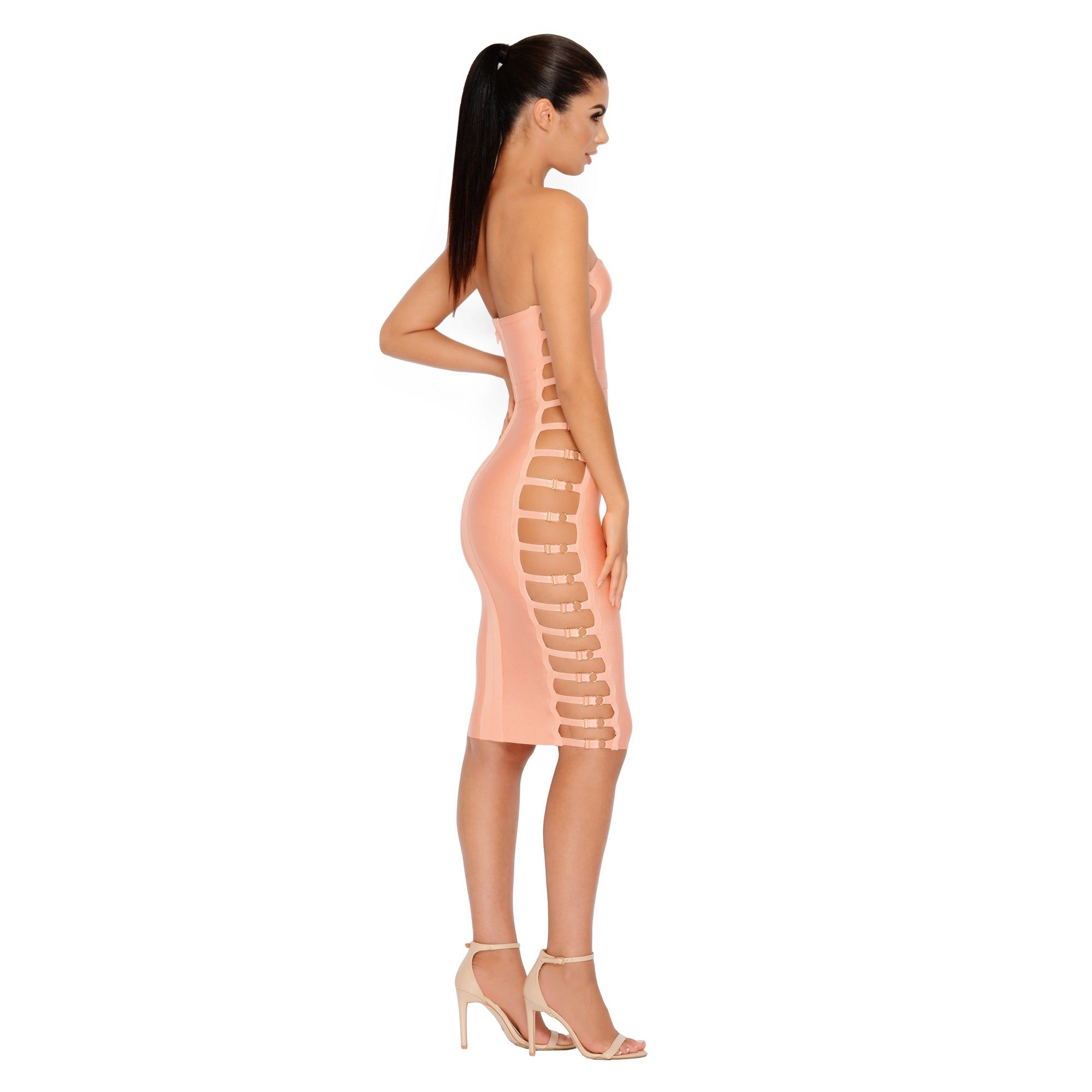 Side Or Die Chick Bandage Bandeau Dress in Peach sold by Oh Polly product image thumbnail 8