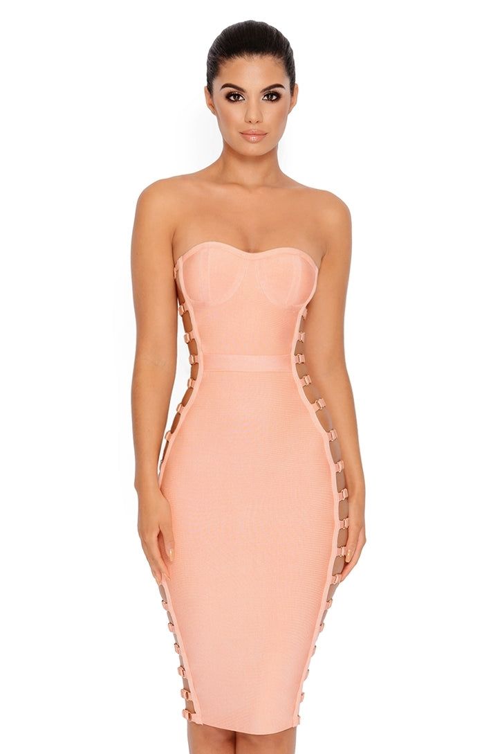Side Or Die Chick Bandage Bandeau Dress in Peach sold by Oh Polly product image thumbnail 10