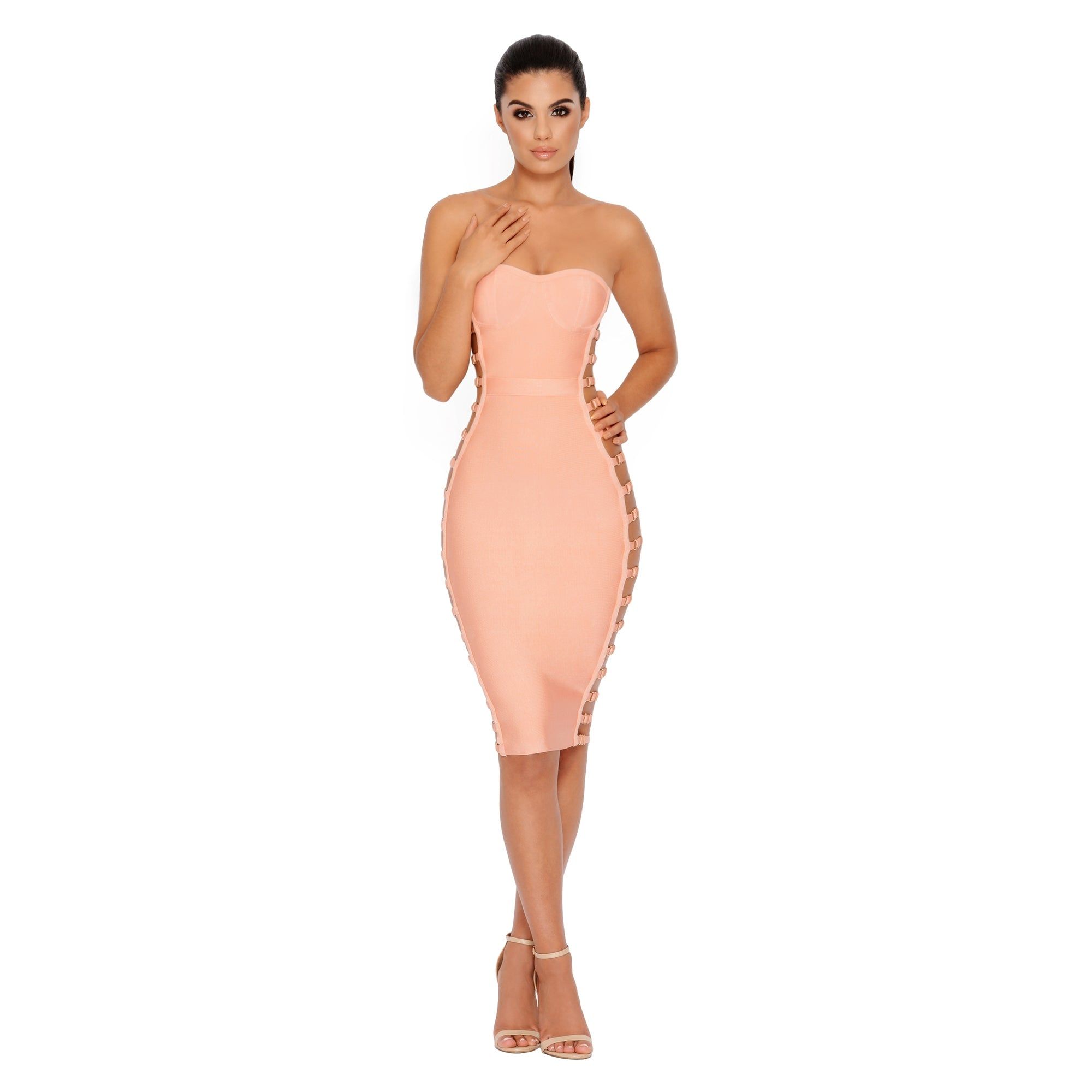 Side Or Die Chick Bandage Bandeau Dress in Peach sold by Oh Polly product image thumbnail 4