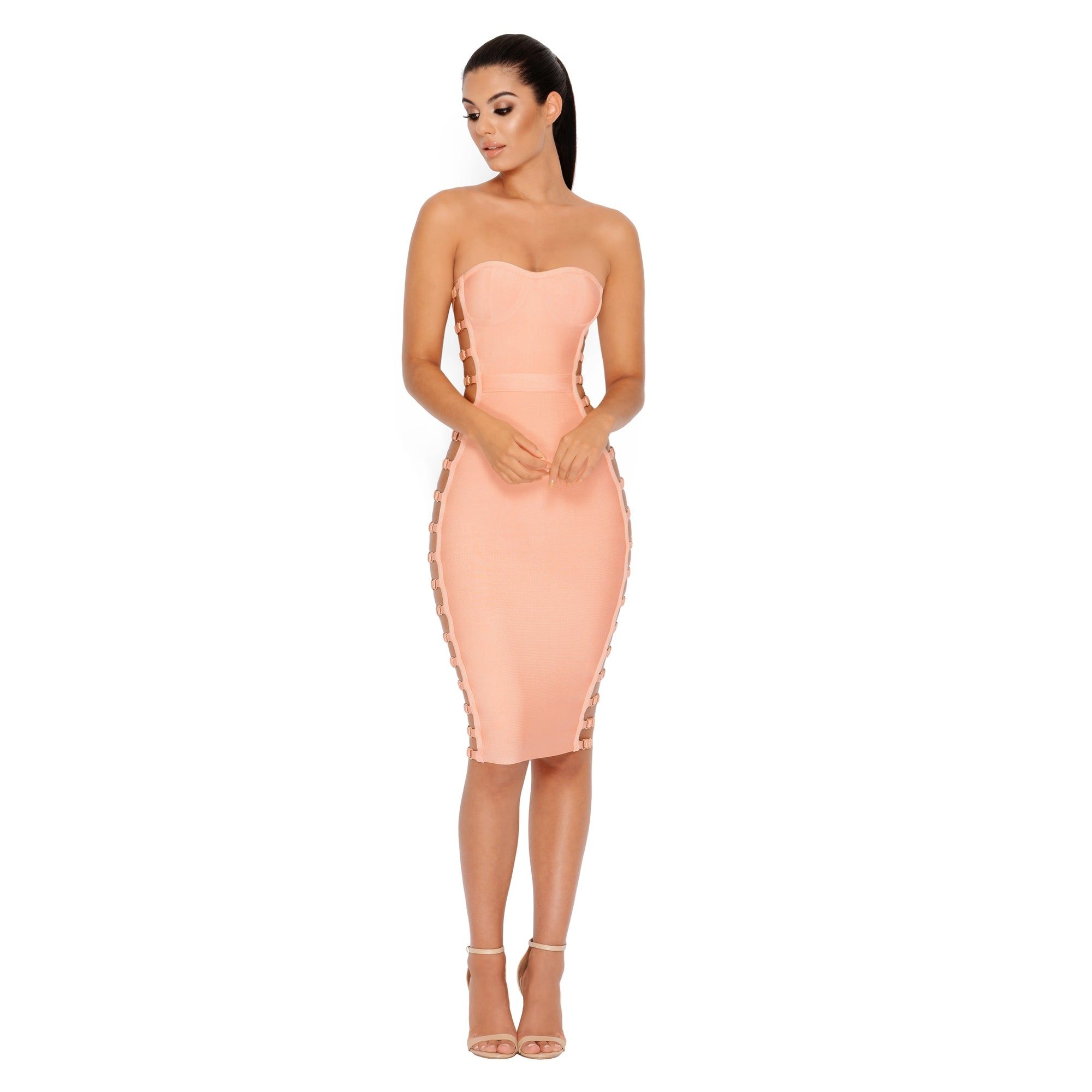 Side Or Die Chick Bandage Bandeau Dress in Peach sold by Oh Polly product image thumbnail 11