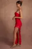 Bandeau Ruffle Detail Maxi Dress in Red sold by Oh Polly