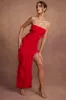 Bandeau Ruffle Detail Maxi Dress in Red sold by Oh Polly
