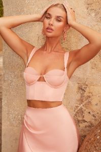 Satin Cupped Corset Top in Blush sold by Oh Polly