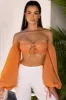 Bardot Cut Out Crop Top in Caramel sold by Oh Polly