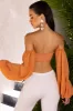 Bardot Cut Out Crop Top in Caramel sold by Oh Polly