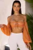 Bardot Cut Out Crop Top in Caramel sold by Oh Polly