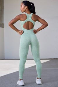 Petite Super Sculpt Seamless Zip Up Full Length Unitard in Pistachio sold by Oh Polly
