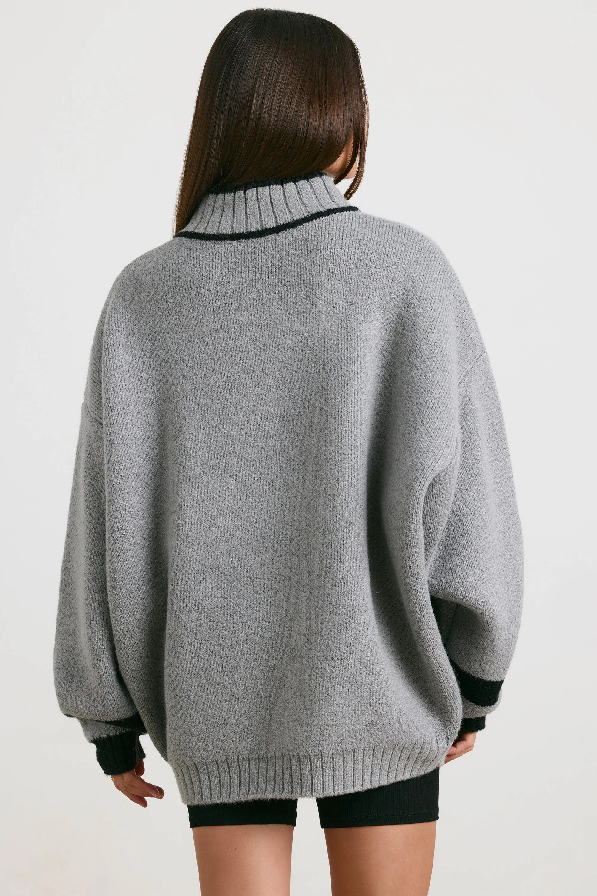 Oversized Quarter-Zip Chunky-Knit Jumper in Heather Grey sold by Oh Polly product image thumbnail 2