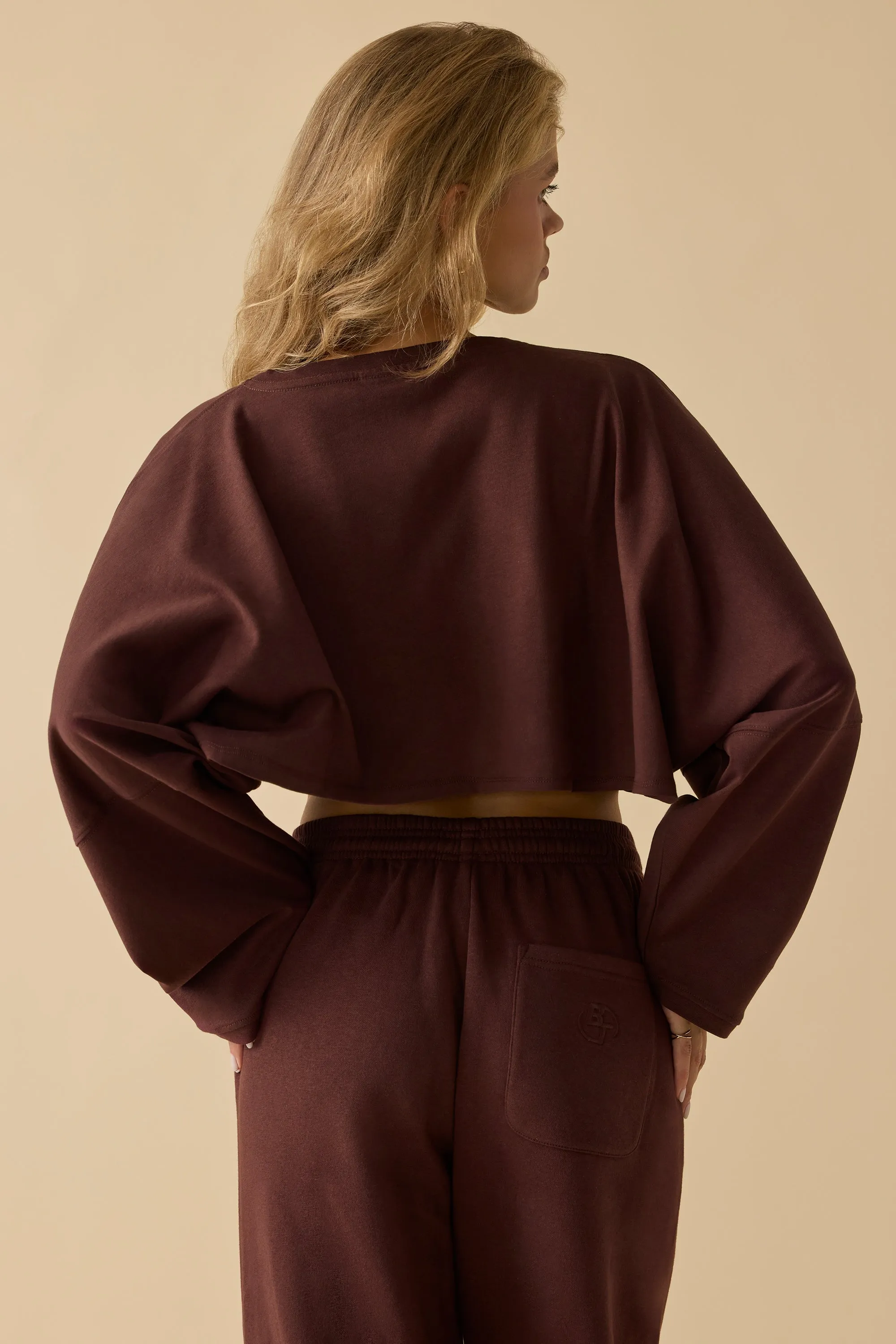 Oversized Long Sleeve Crop Top in Mahogany sold by Oh Polly product image thumbnail 2