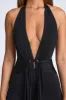 Tall Hardware Detail Plunge Halterneck Jumpsuit in Black sold by Oh Polly