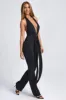 Tall Hardware Detail Plunge Halterneck Jumpsuit in Black sold by Oh Polly