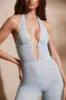 Embellished Plunge Neck Jumpsuit in Aqua sold by Oh Polly