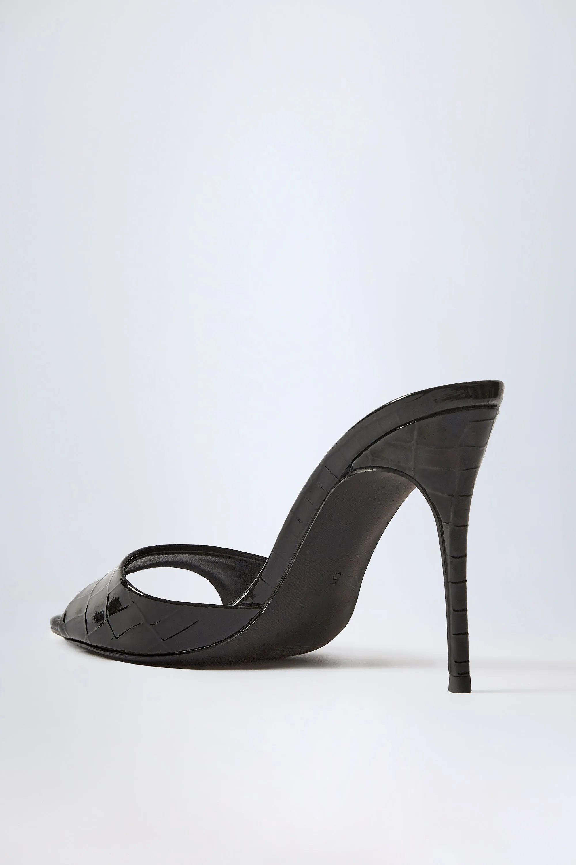 Almond-Toe Heeled Mules in Croc Patent Black sold by Oh Polly product image thumbnail 5