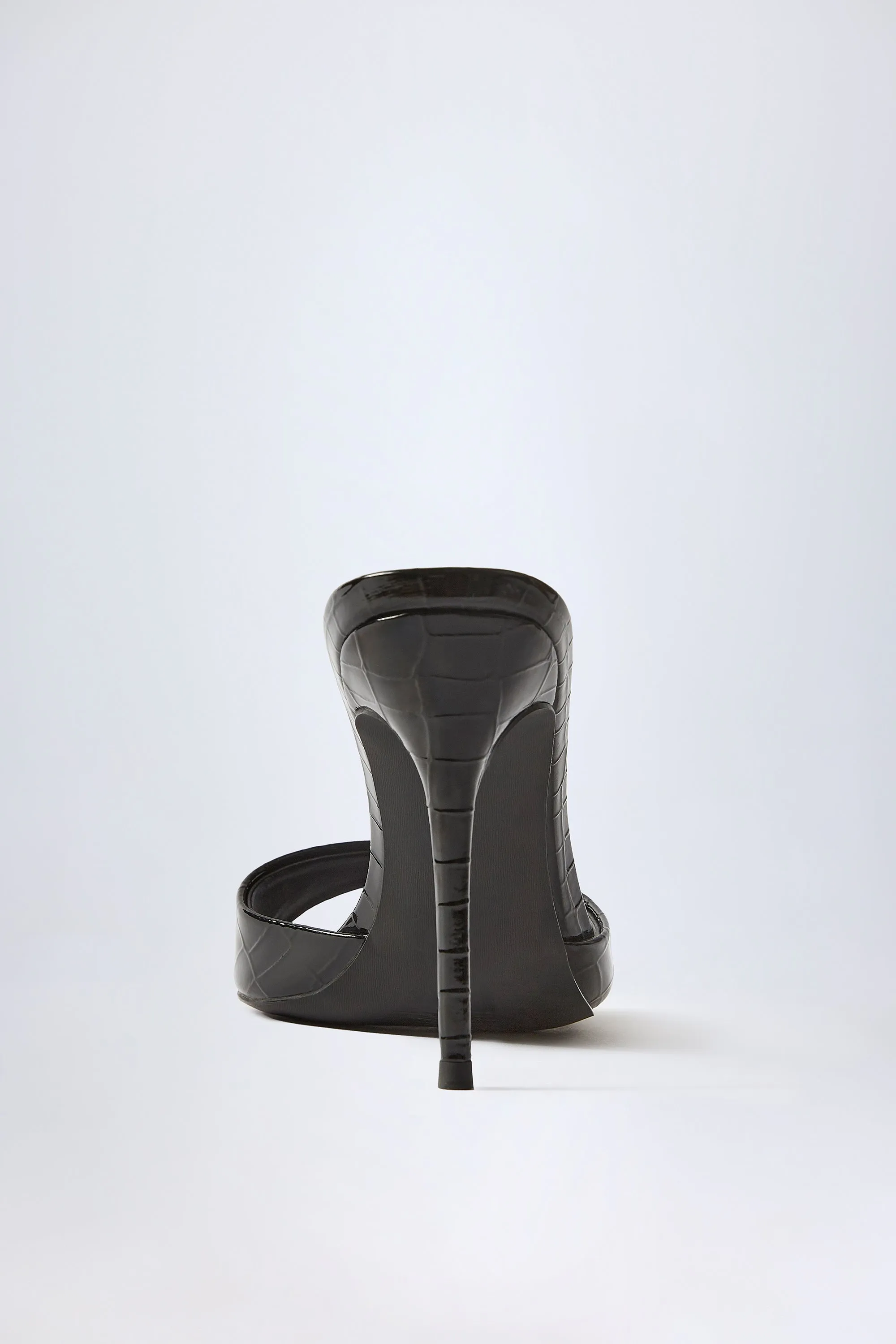 Almond-Toe Heeled Mules in Croc Patent Black sold by Oh Polly product image thumbnail 2