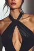 Velvet Halter Neck Maxi Dress in Jet Black sold by Oh Polly