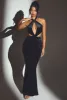 Velvet Halter Neck Maxi Dress in Jet Black sold by Oh Polly