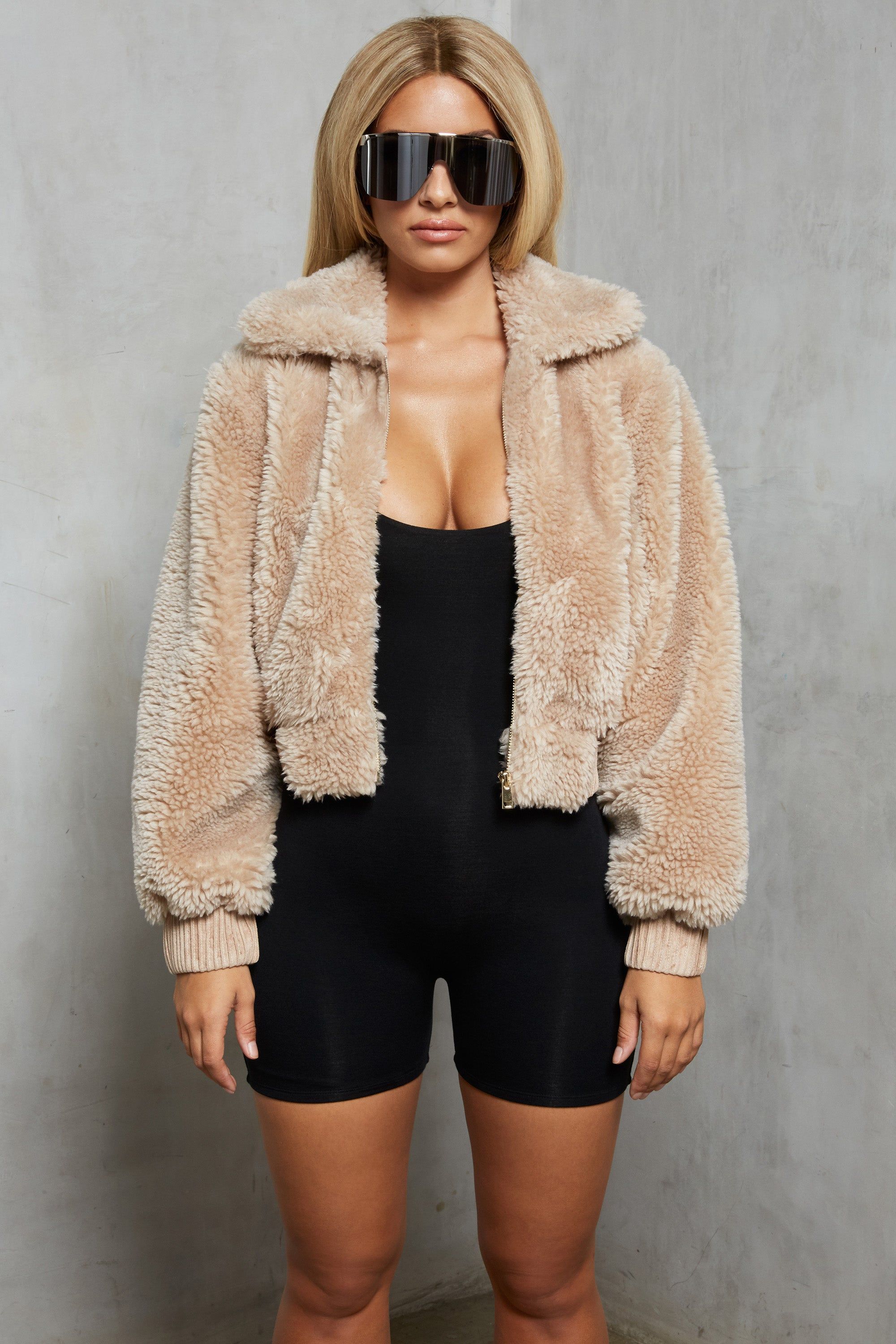 Teddy Cropped Faux Fur Jacket in Beige sold by Oh Polly product image thumbnail 6