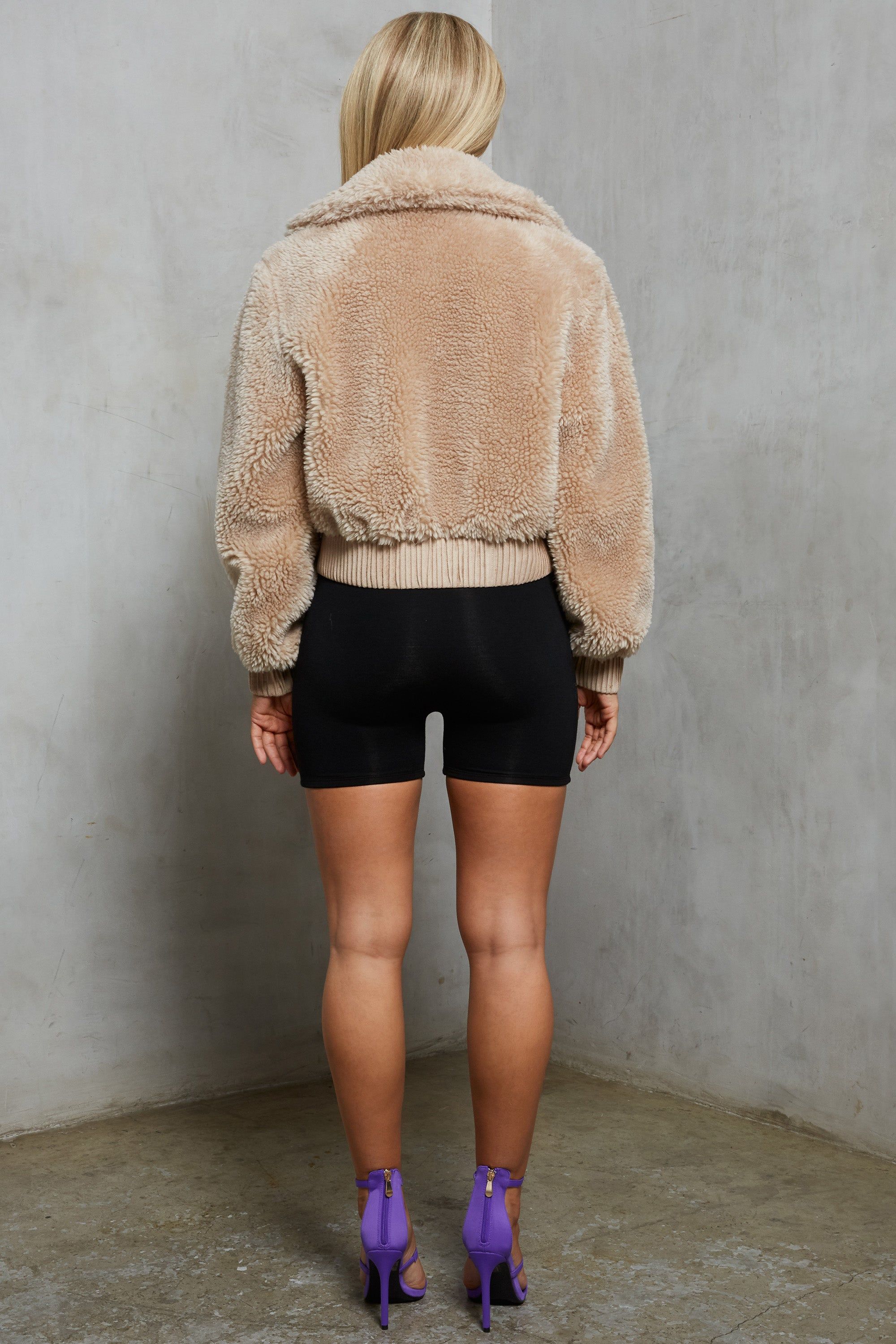 Teddy Cropped Faux Fur Jacket in Beige sold by Oh Polly product image thumbnail 7