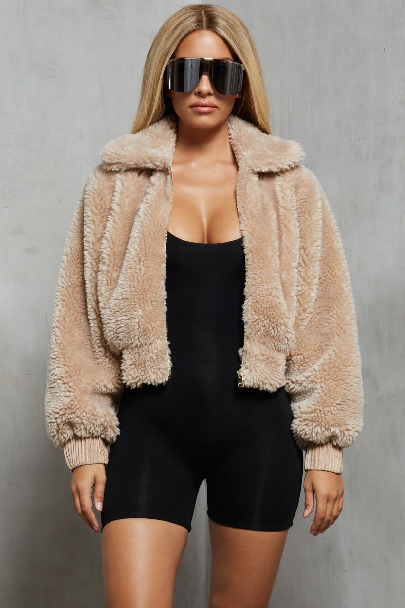 Teddy Cropped Faux Fur Jacket in Beige sold by Oh Polly product image thumbnail 16