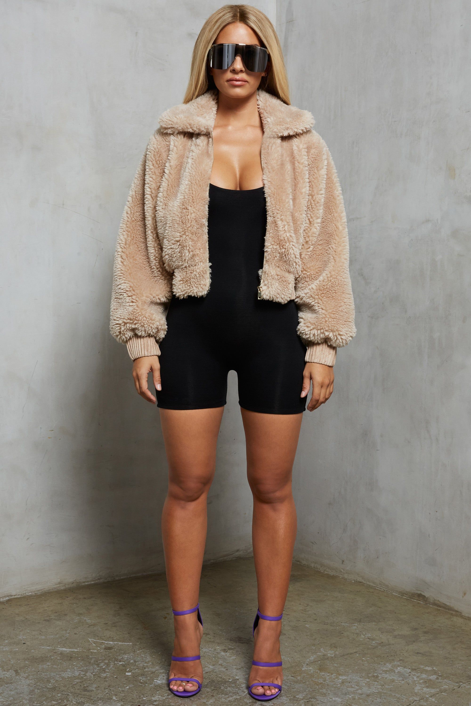 Teddy Cropped Faux Fur Jacket in Beige sold by Oh Polly product image thumbnail 2
