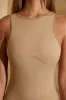 Ribbed Cut Out Back Jumpsuit in Tan sold by Oh Polly