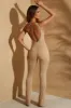 Ribbed Cut Out Back Jumpsuit in Tan sold by Oh Polly