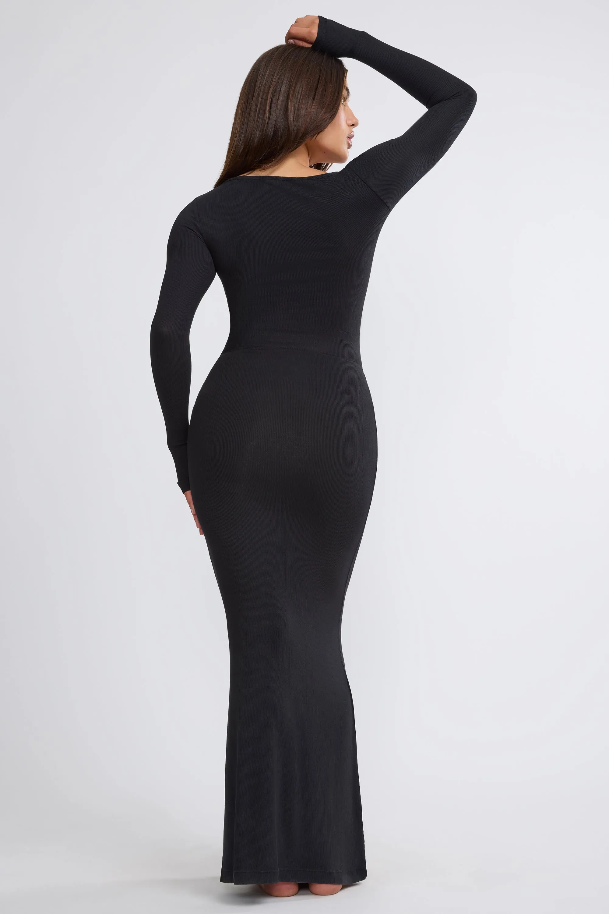 Ribbed Modal Square Neck Long Sleeve Top in Black sold by Oh Polly product image thumbnail 2