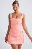 Floral-Appliqué Corset Mini Dress in Coral sold by Oh Polly