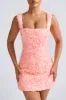 Floral-Appliqué Corset Mini Dress in Coral sold by Oh Polly