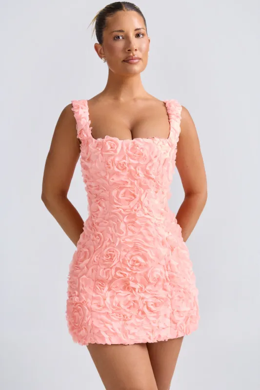 Floral-Appliqué Corset Mini Dress in Coral sold by Oh Polly