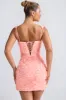 Floral-Appliqué Corset Mini Dress in Coral sold by Oh Polly