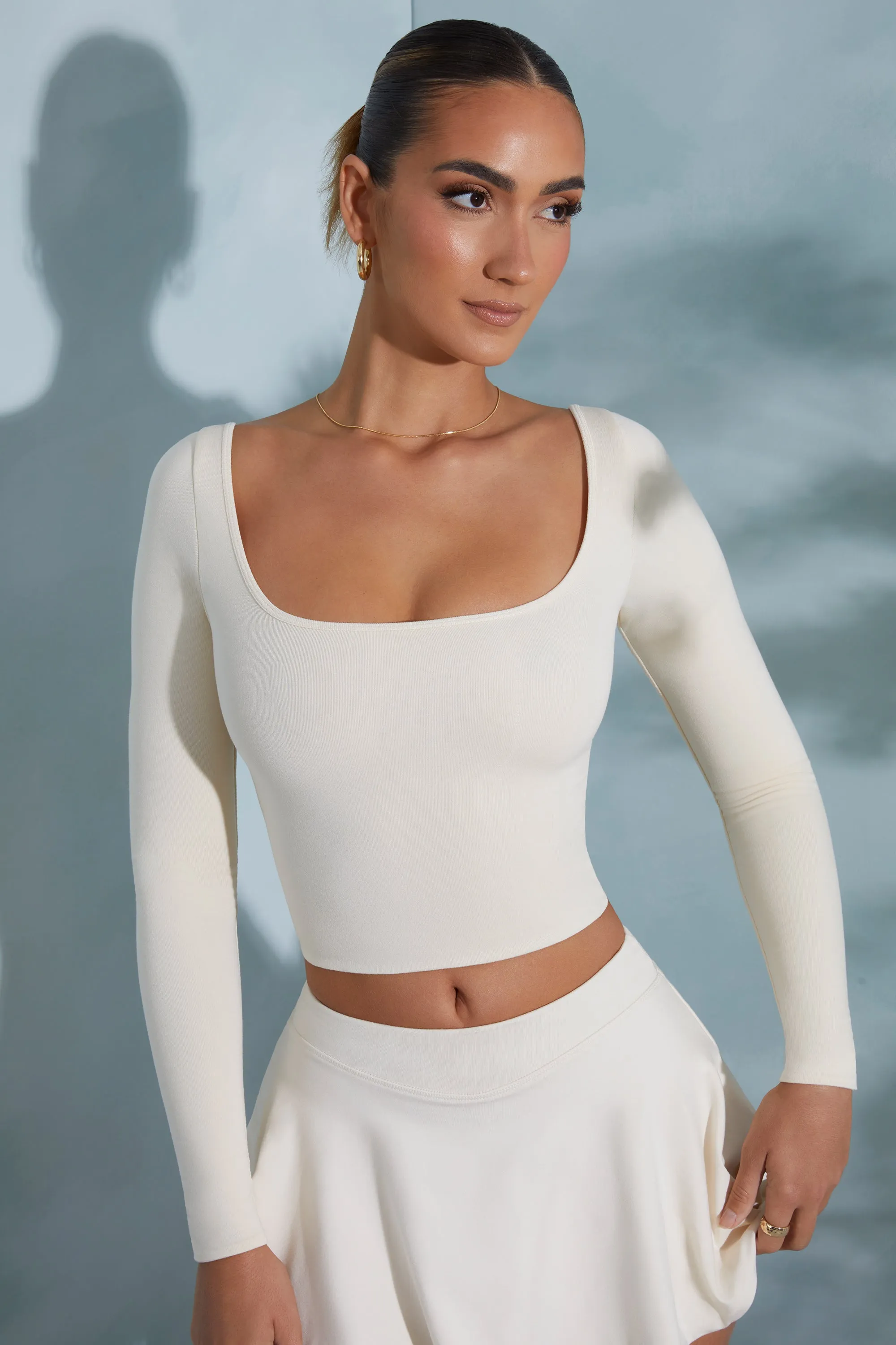Rounded Square Neck Long Sleeve Top in Ivory sold by Oh Polly product image thumbnail 5