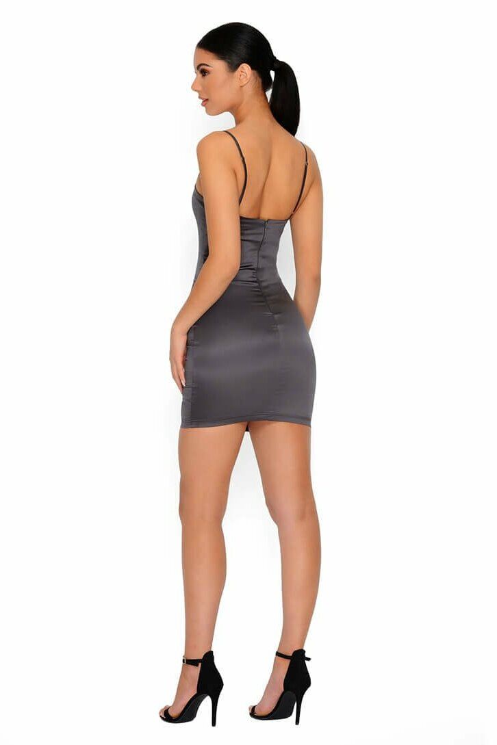 Taut & Bothered Satin Strappy Mini Dress in Charcoal Grey sold by Oh Polly product image thumbnail 12