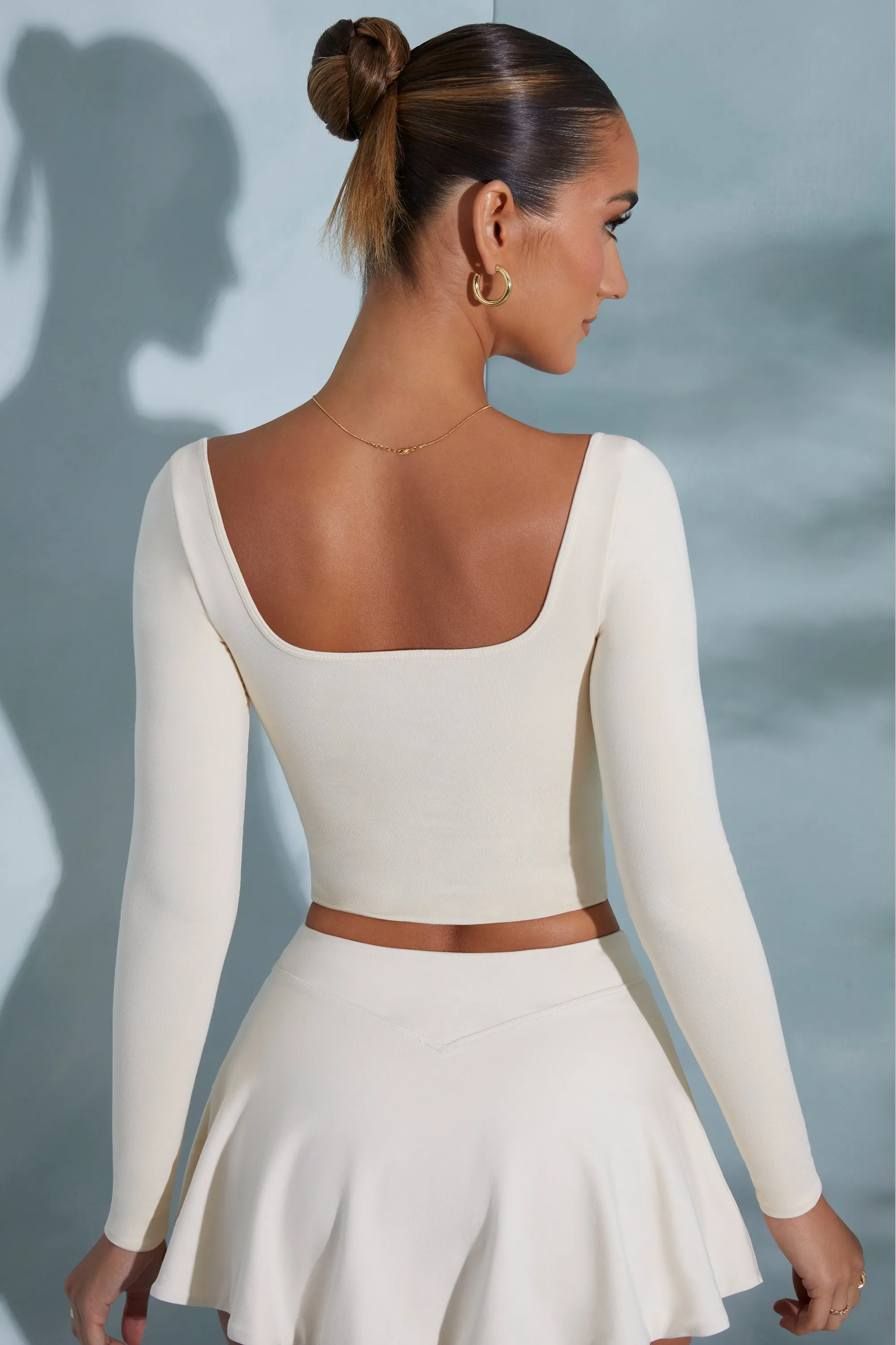 Rounded Square Neck Long Sleeve Top in Ivory sold by Oh Polly product image thumbnail 2
