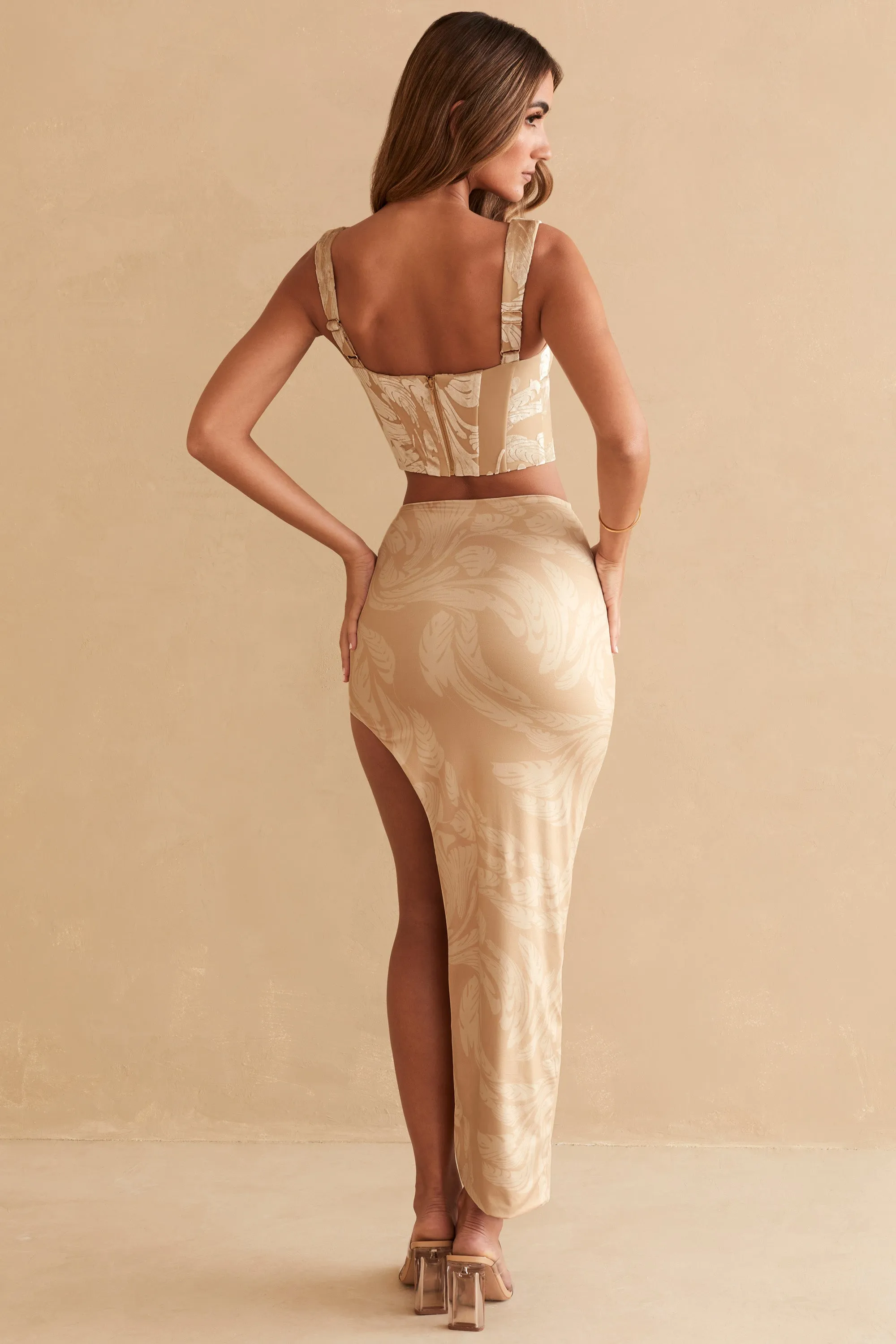 Twist Front Maxi Skirt in Beige Print sold by Oh Polly product image thumbnail 2