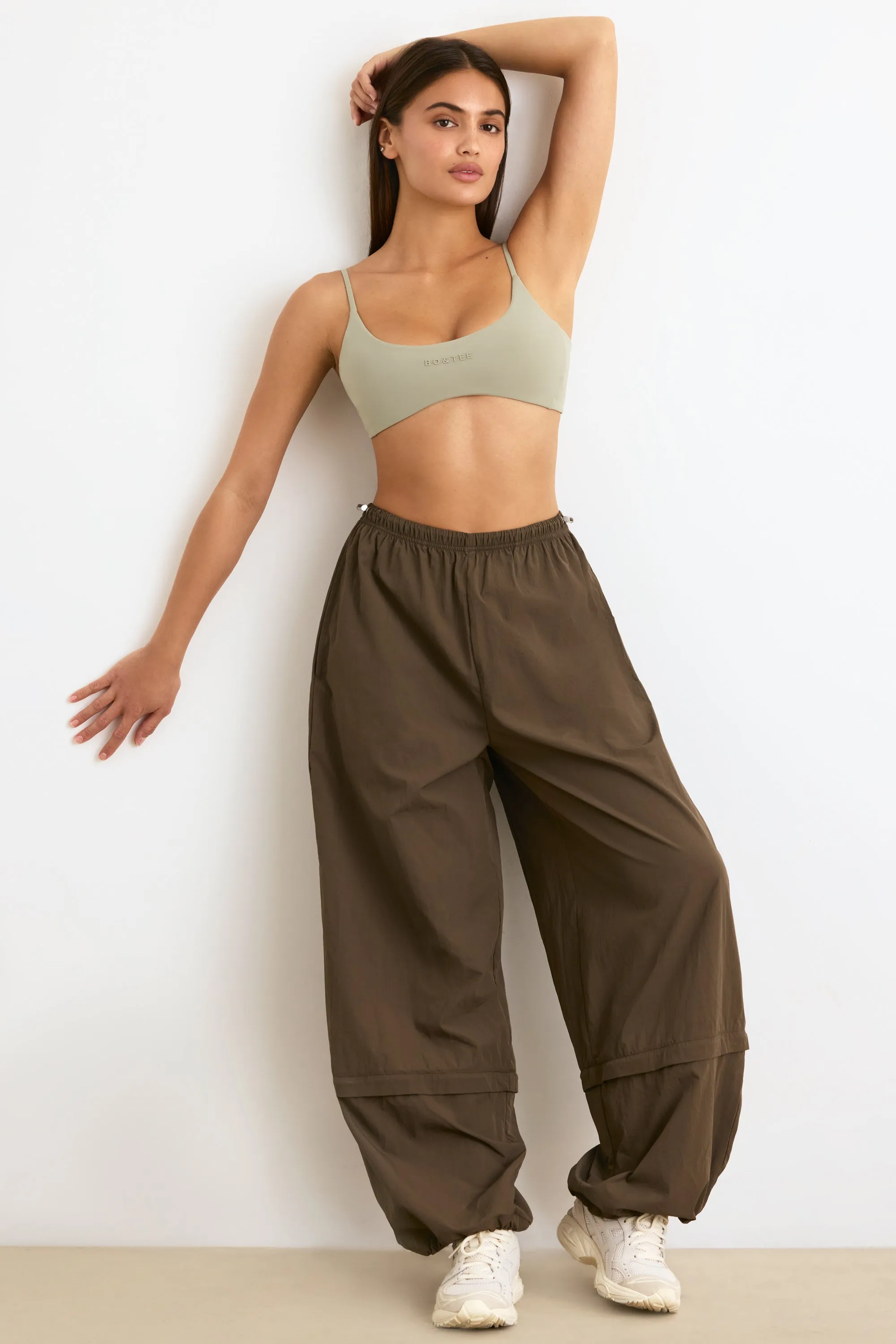 Convertible Wide Leg Track Pants in Espresso sold by Oh Polly
