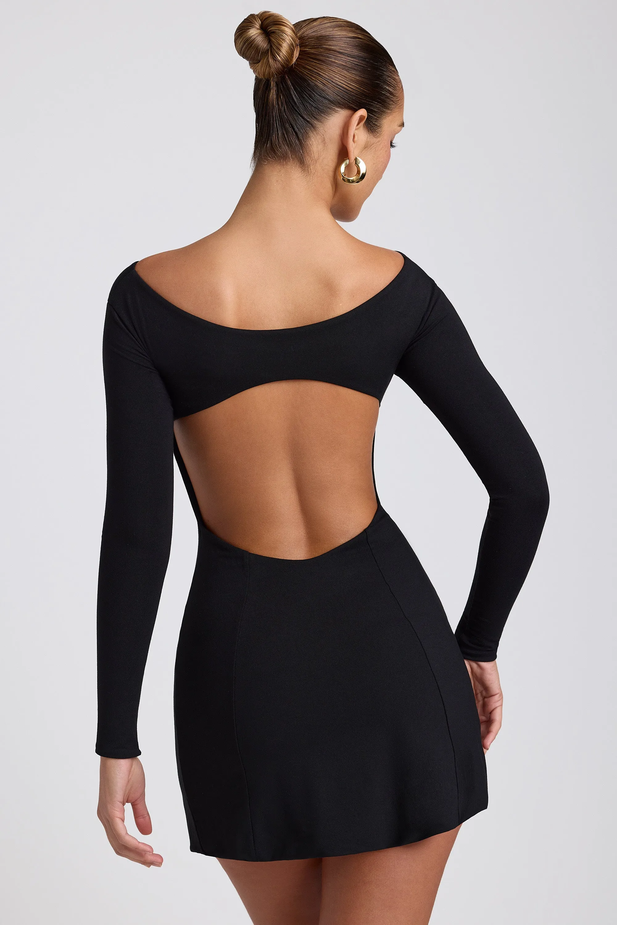 Modal Twist-Front Long-Sleeve Mini Dress in Black sold by Oh Polly product image thumbnail 2