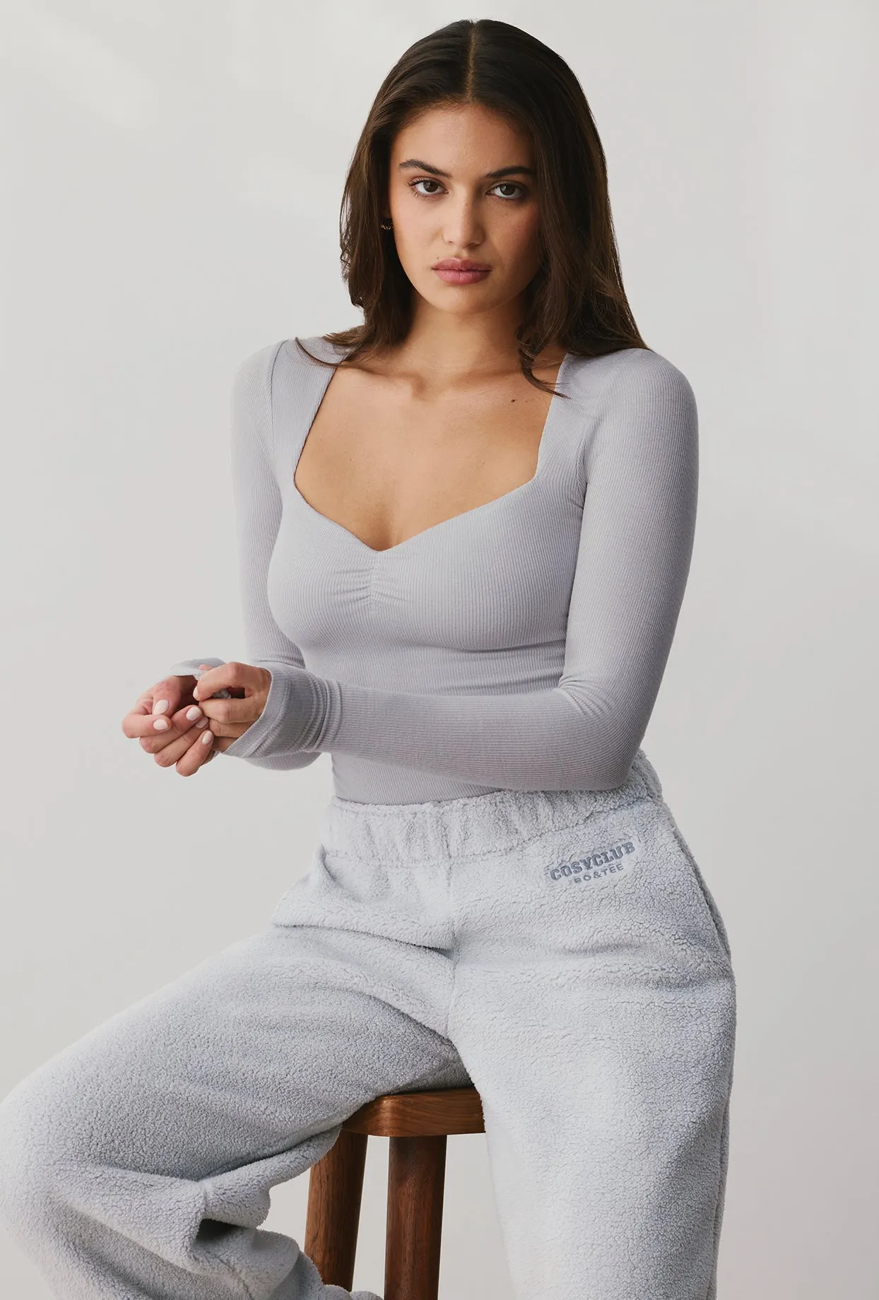 Modal Rib Long Sleeve Crop Top in Grey sold by Oh Polly product image thumbnail 5