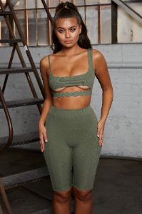Caught Short High Waisted Cycle Shorts in Khaki sold by Oh Polly