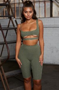 Caught Short High Waisted Cycle Shorts in Khaki sold by Oh Polly