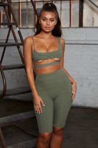 Caught Short High Waisted Cycle Shorts in Khaki sold by Oh Polly