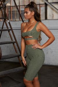 Caught Short High Waisted Cycle Shorts in Khaki sold by Oh Polly