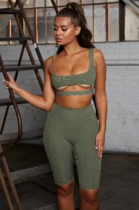 Caught Short High Waisted Cycle Shorts in Khaki sold by Oh Polly