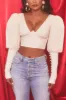 Plunge Neck Puff Sleeve Crop Top in Oyster White sold by Oh Polly